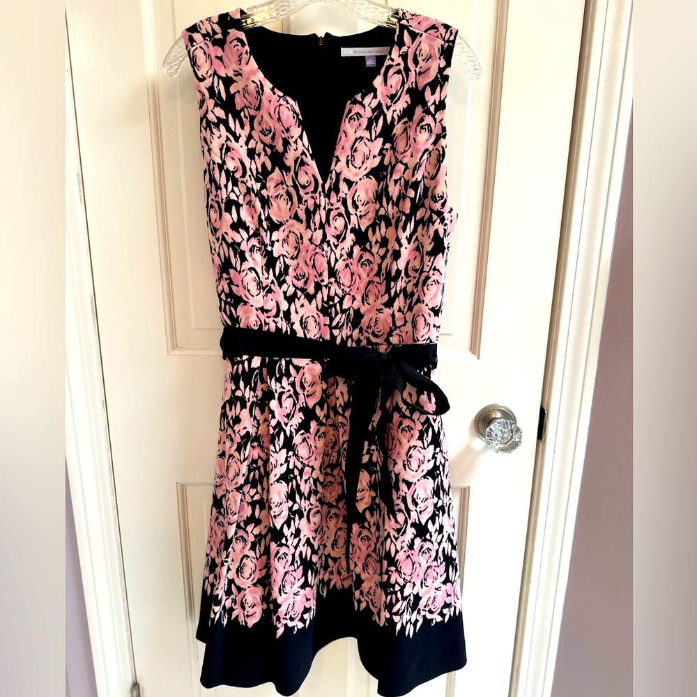 LUXE by Carmen Marc Pink Roses 💗🌹 dress, back zipper. Black Belt💖Easter dress